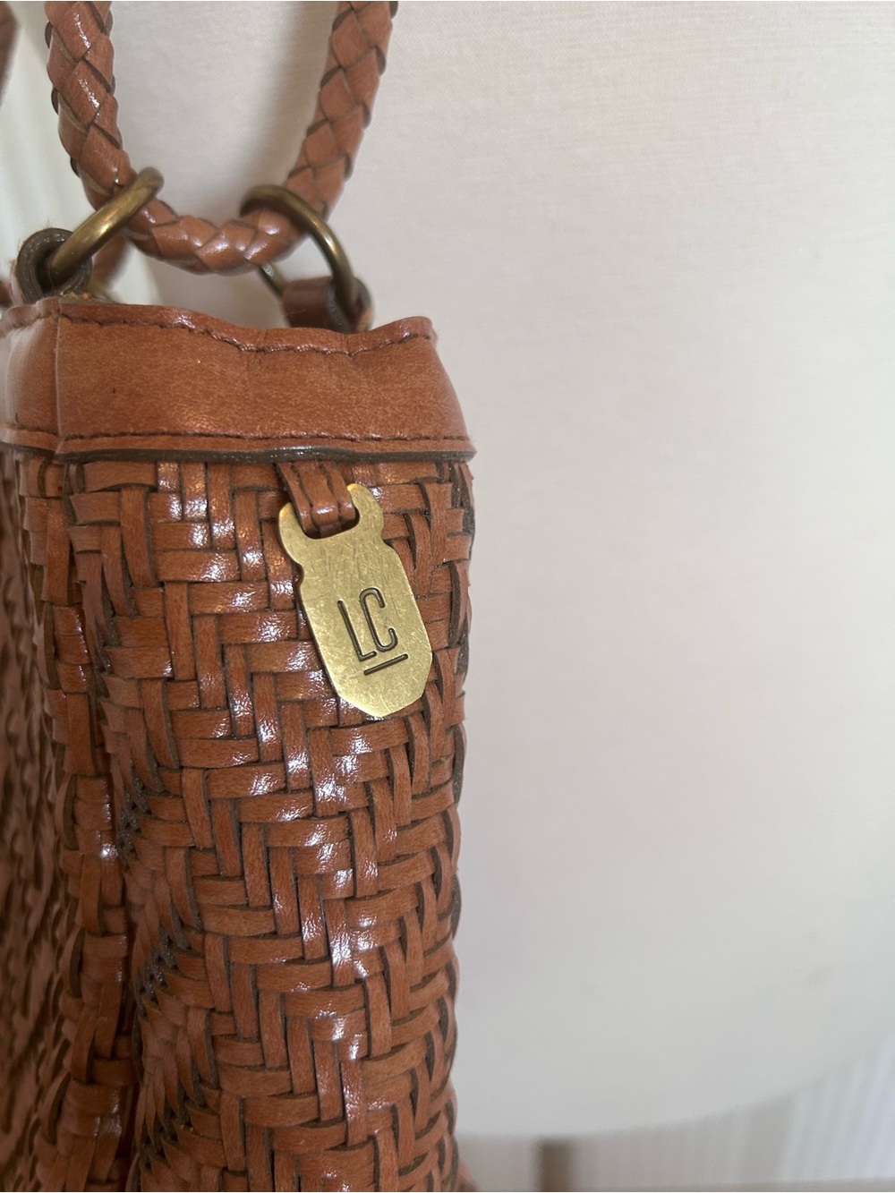 Vintage Liz Claiborne Weave Bucket Bag Brown Woven Leather Purse - Picture 9 of 11